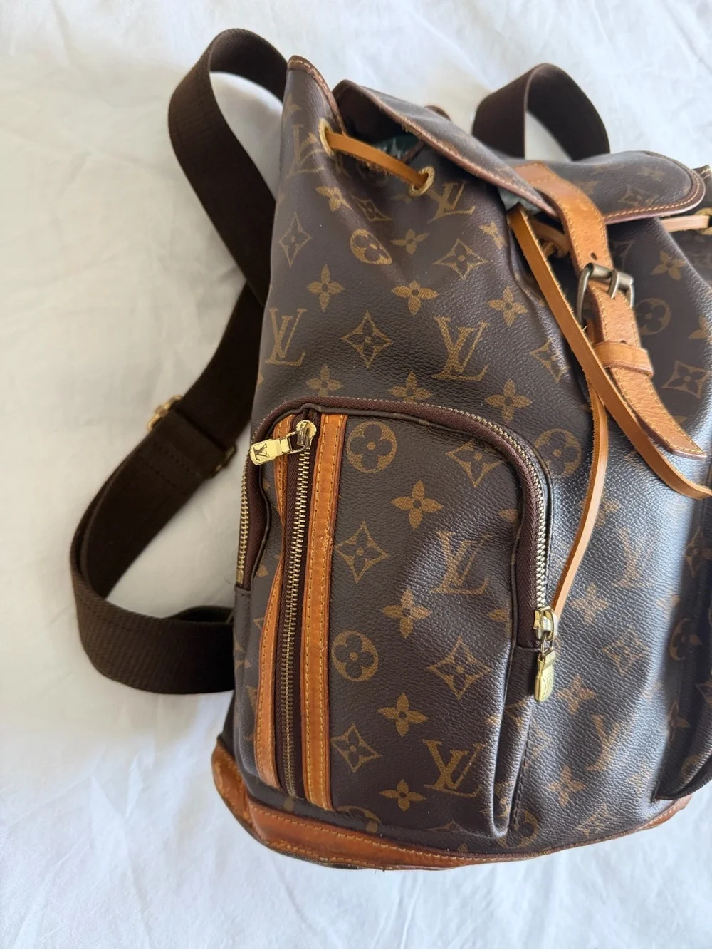 Louis Vuitton Brown Monogram Canvas Backpack with Tan Leather Trim